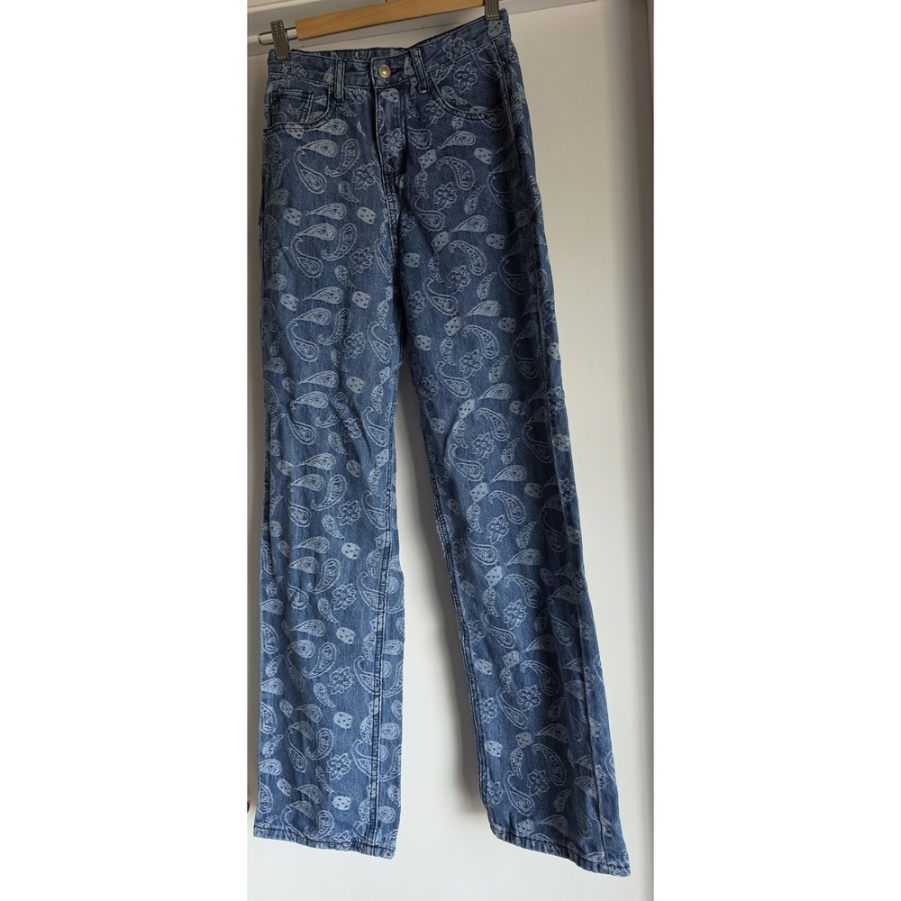 Princess Polly Jeans Size 6 Paisley Blue Cotton Casual Y2K Denim Pants